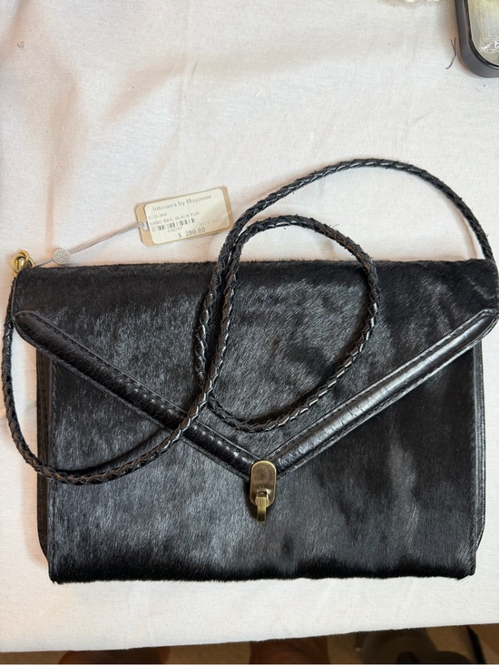 Hoss Intropia Handbags - Hoss Black Haircalf Leather Envelope Shoulder Bag Vintage Woven Strap Clutch